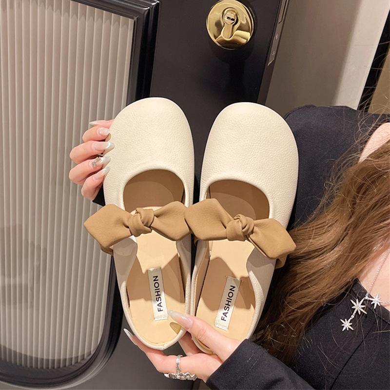 Fairy style bow bag head half slippers female summer wear 2025 new fashion soft bottom French out cool slippers