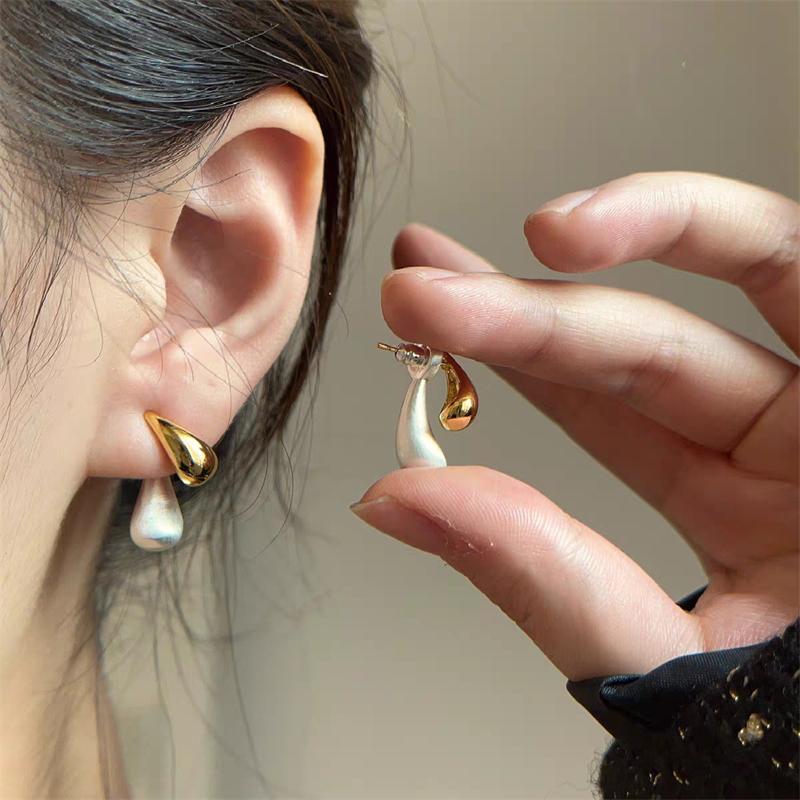 Trendy New 2 In 1 Detachable Stud Earrings for Women Gold Color Water Drop Studs Unusual Earrings Copper Color Metal Earrings