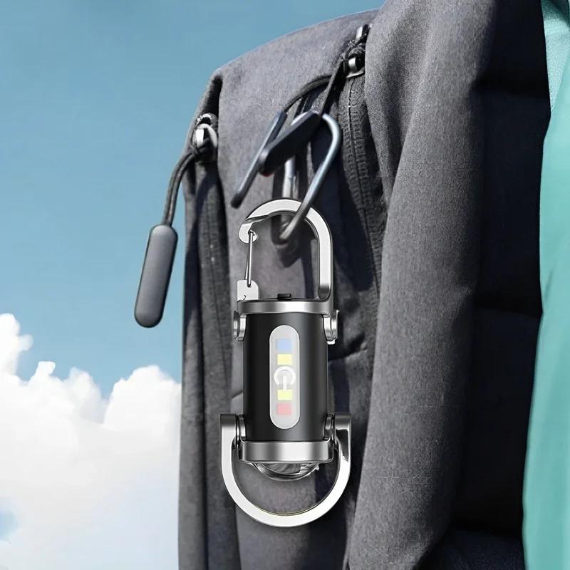 Powerful Mini COB LED Keychain Flashlight USB Rechargeable Hanging Work Light Waterproof Keyring Camping Walking Pocket Lamp