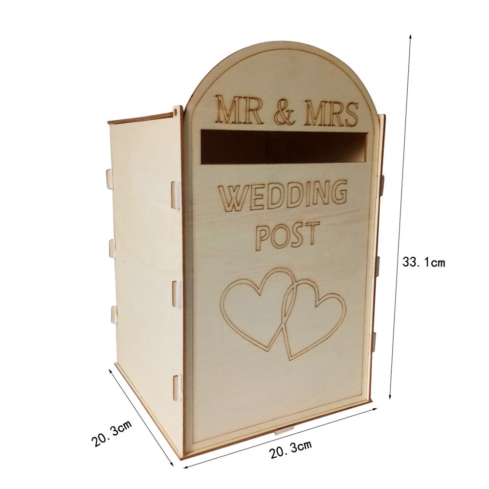 DIY Wooden Wedding Mailbox Post Box with Lock Rustic Hollow Gift Card Holder for Reception Wedding Anniversary Party