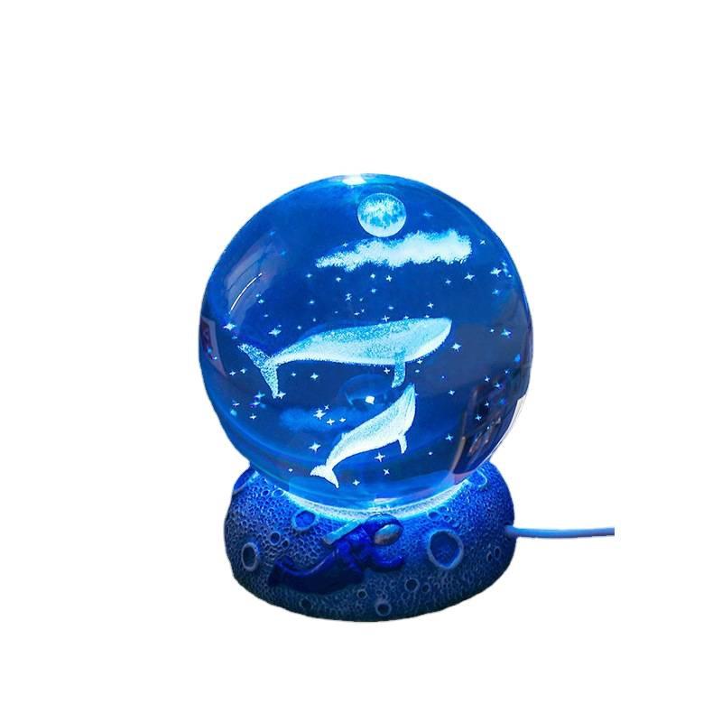 3D Laser Crystal Ball Night Light with Luminous Base - Decorative Desktop Ornament and Gift