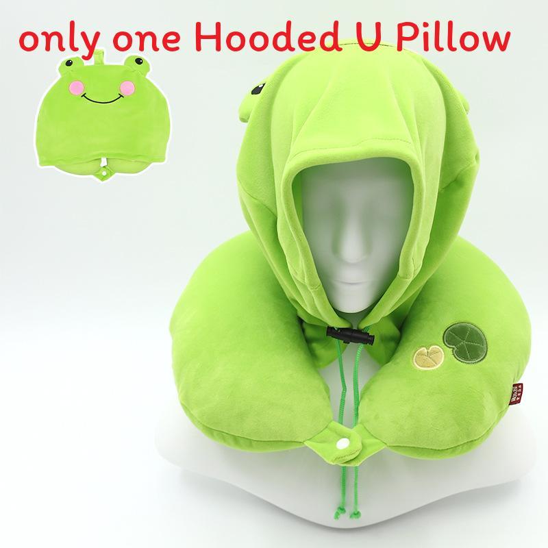 Cartoon Memory Foam U Shape Pillow With Hood For Adults