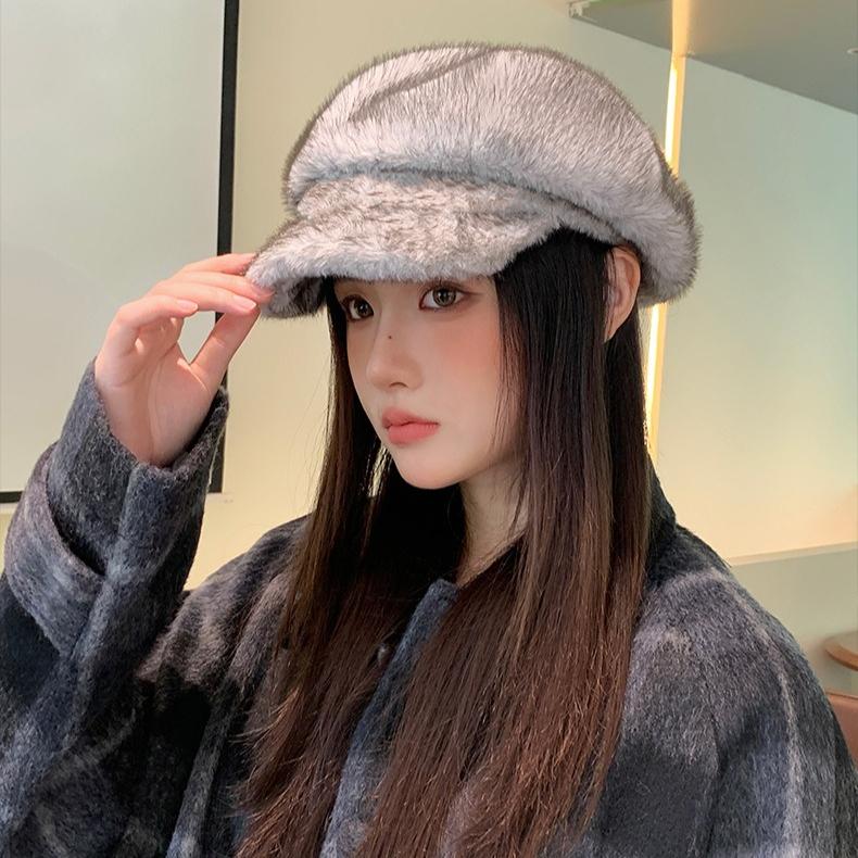 Autumn and Winter Hat Women's New Plush Cap Fashionable Warm Windproof Ear Hat Imitation Fur Octagonal Hat
