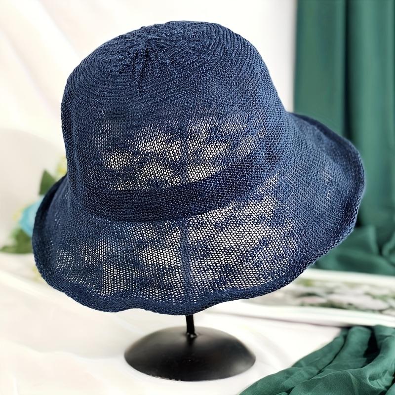 Women's Breathable Foldable Sun Hat Chic Solid Color Bucket Hat Wide Brim Openwork Sun Protection Beach Hat Outdoor Activities
