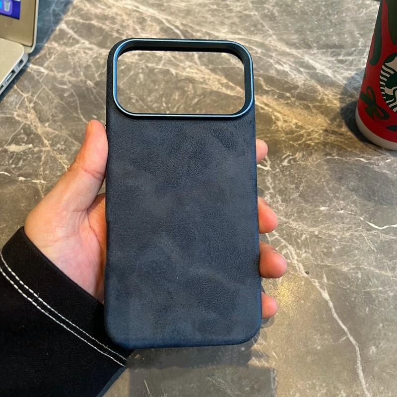 Blue Imported Suede Magnetic Charging Case for iPhone 17 12 13 14 15 16 Pro Max Air Premium Leather All Inclusive Back Cover