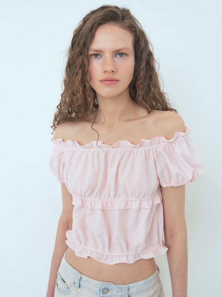 ETMON Banding Shirring Blouse Light Pink