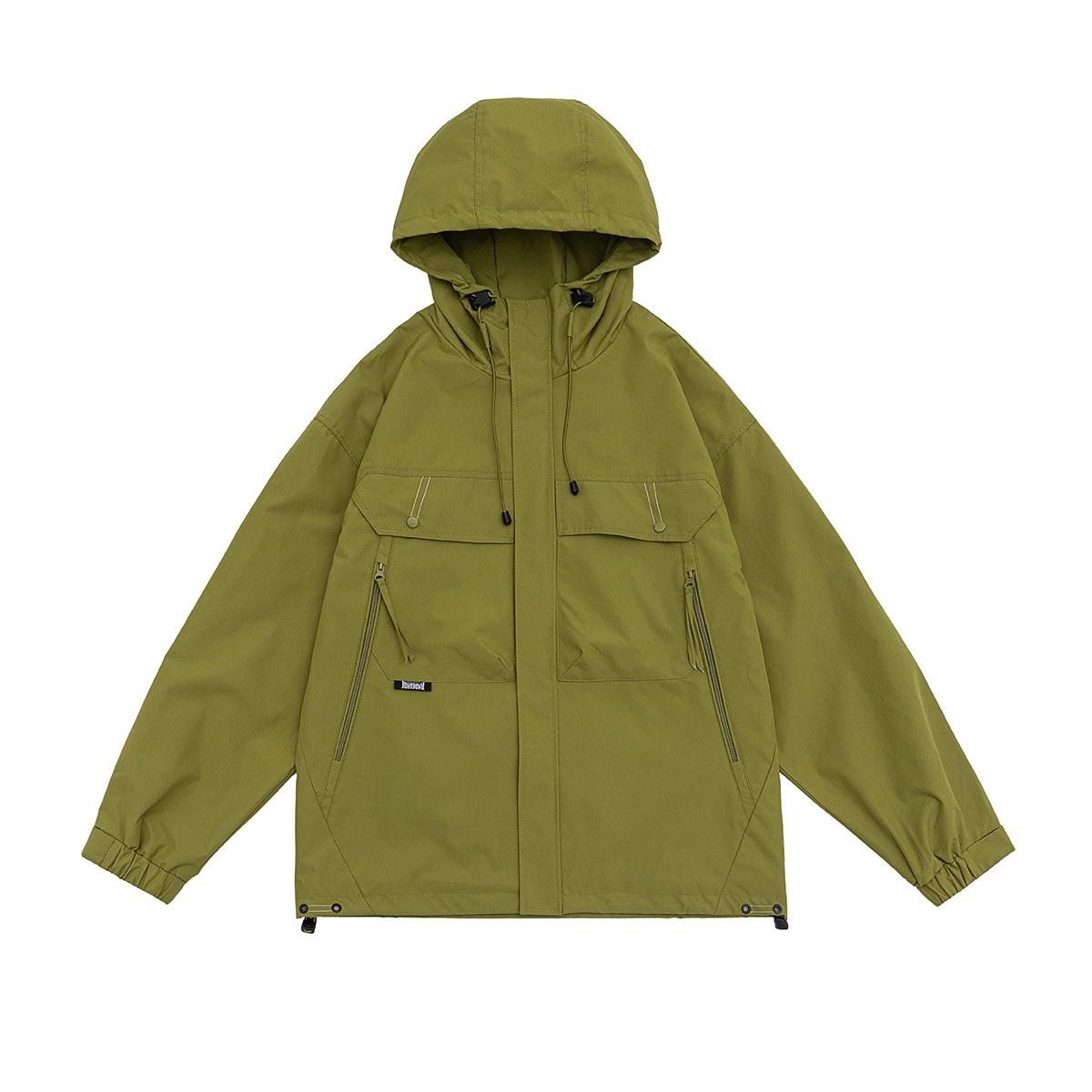 

ANDEARDI Unisex Japanese Style Hooded Windbreaker Jacket with Large Pockets, Trendy Mountain Outdoor Workwear LJ8216 XXL зелений/гірчичний