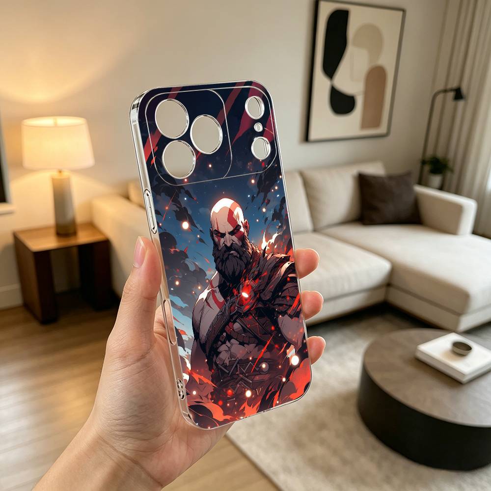 God of war Battle Karatos GAME Phone Case Transparent Silicone Soft For iPhone 17 16 15 14 13 12 11 Mini Pro Max Plus