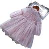 New Girls' Lace Mesh Embroidered Puff Sleeve Dress - Spring & Autumn, Korean Style