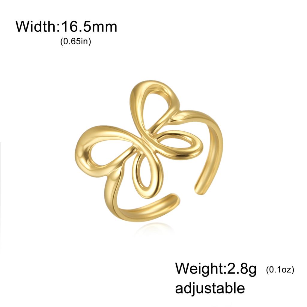  Butterfly Bow Rings for Women Aesthetic Geometric Adjustable Open Ring Stainless Steel Waterproof Jewelry Party Gifts