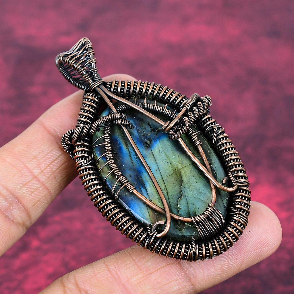 Tree Of Life Labradorite Pendant Gemstone Pendant Copper Wire Wrapped Jewelry