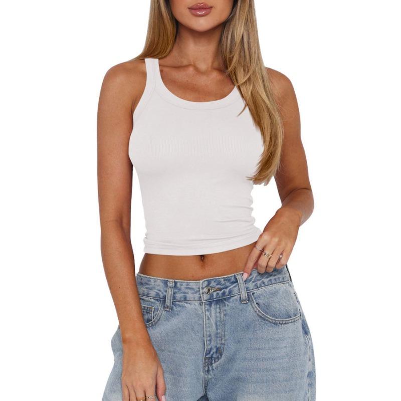 Women Sexy Y2k Slim Fit Solid Ribbed Cropped Sleeveless Tank Top