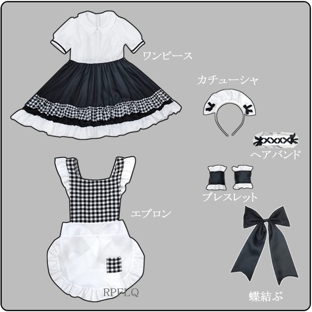 Plaid Maid Red and with Sexy and Cute Adult Dress with Socks [RPFLQ] Outfit, Black, Bow, Christmas, Cosplay, Halloween, Women's, Apron, Headband,