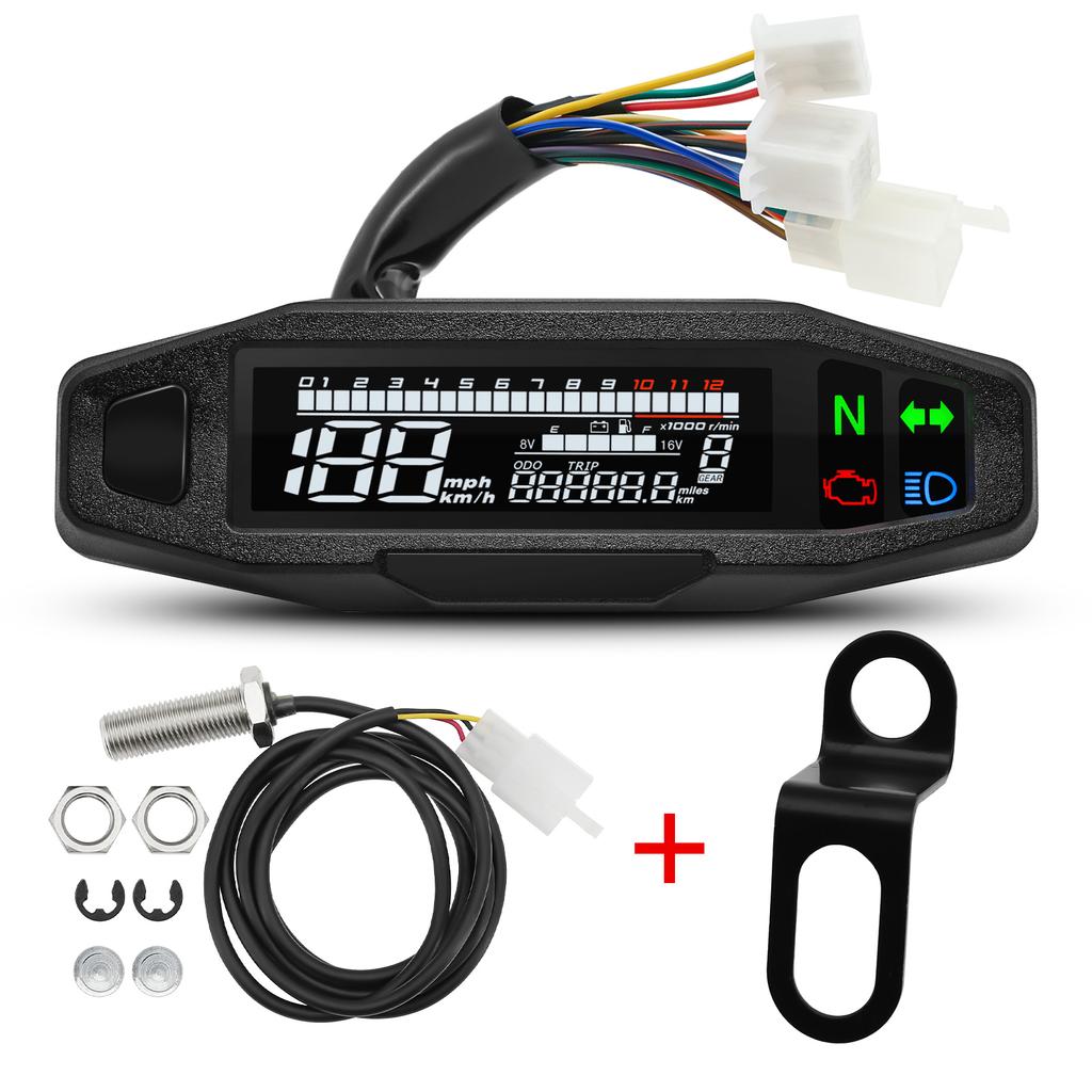 Mini Universal Drehzahlmesser für Motorrad LCD Digitaler Tacho Kilometerzähler Elektromotorrad Geschwindigkeitsmesser Moto Zubehör
