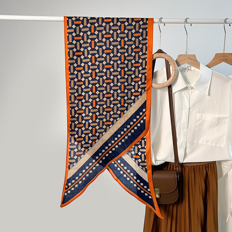 Premium Trend Simple Geometric Printing Simulation Silk Single-layer Parallel Scarf Women's Niche Retro Wool Feel Silk Scarf