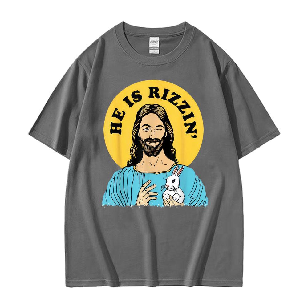 Fashion He Is Rizzin Jesus Funny Meme Graphic T Shirts Men Women Humor Streetwear Tshirts Casual 100 Cotton Oversized Tshirt