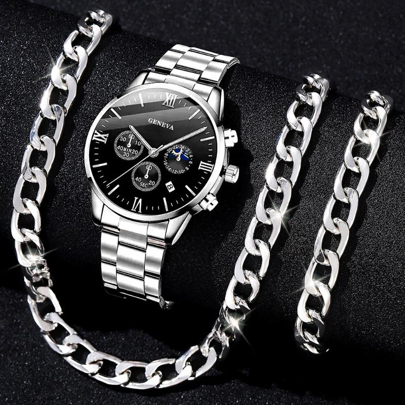 Watch Men's Roman Face Quartz Watch Business Premium Watch Accessories Set