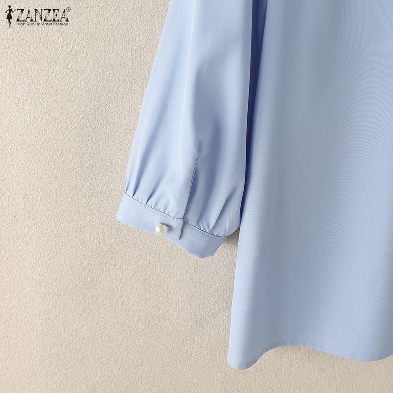 ZANZEA Women Casual Turn Down Collar 3/4 Sleeve Loose Blouse