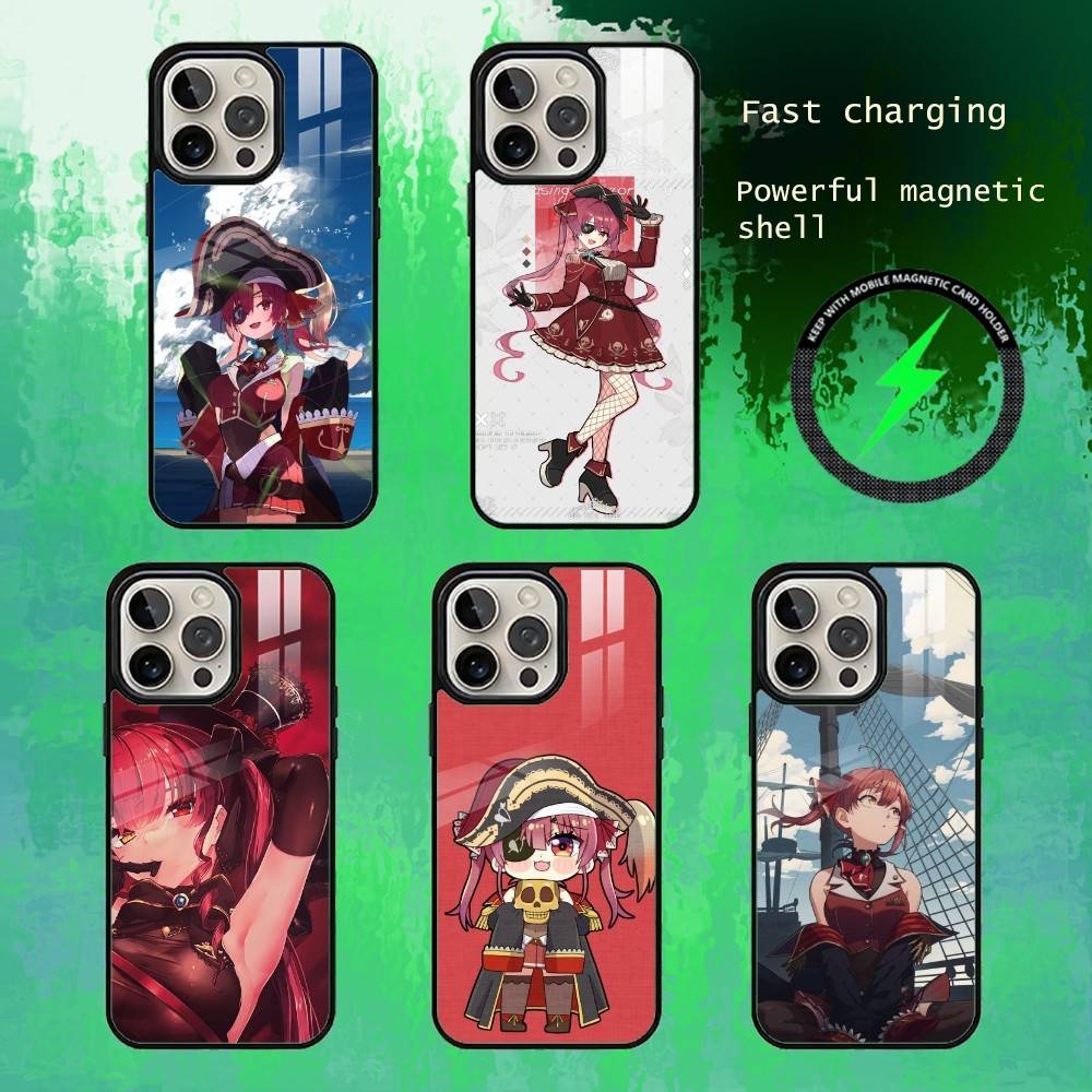 Houshou Marine Holo Pronted Phone Case For iPhone17,16,15,14,13 Plus,Pro Max Magnetic For Magsafe Wireless Charging
