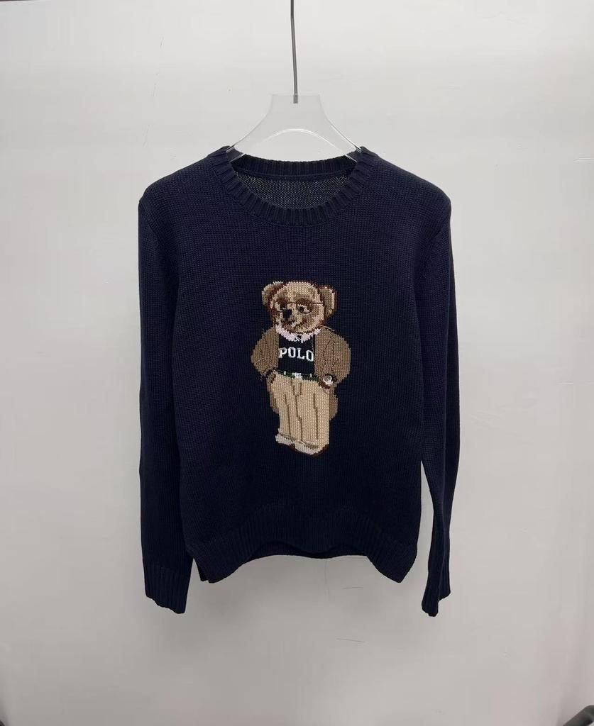 2025 R.L Wool Blend Cartoon Bear Round Neck Sweater - Women's Autumn/Winter Versatile Embroidered Style