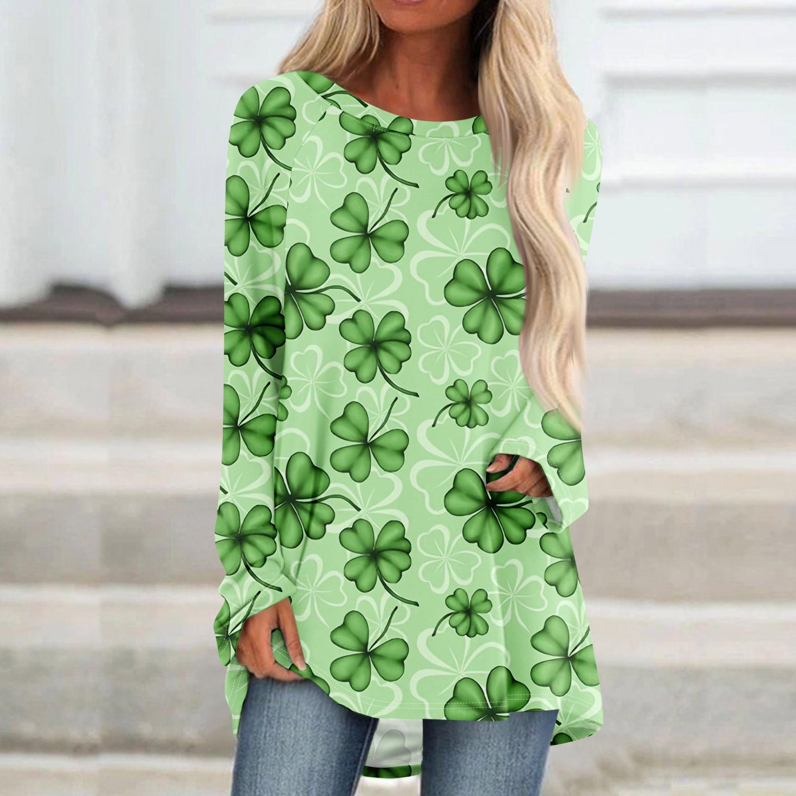 

Женский модный свободный свитер средней длины с круглым вырезом St. Повседневный топ с длинными рукавами и принтом ко Дню Святого Патрика с рукавами реглан M