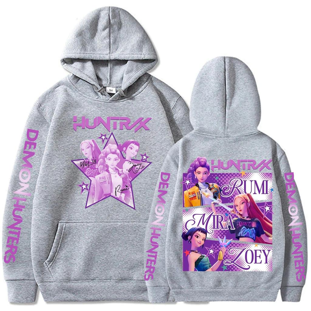 Harajuku Kpop Grafická mikina Lovci démonů Mira Rumi Zoey Huntrix Potisk Mikina s kapucí Pánská Dámská Dárek pro fanoušky Ležérní mikina