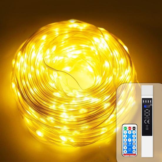 Rechargeable Fairy Lights 10/20m 200 LED String Lights with Remote Control Timer 8 Modes Warm White USB Fairy Lights for Wedding Christmas Party Decor