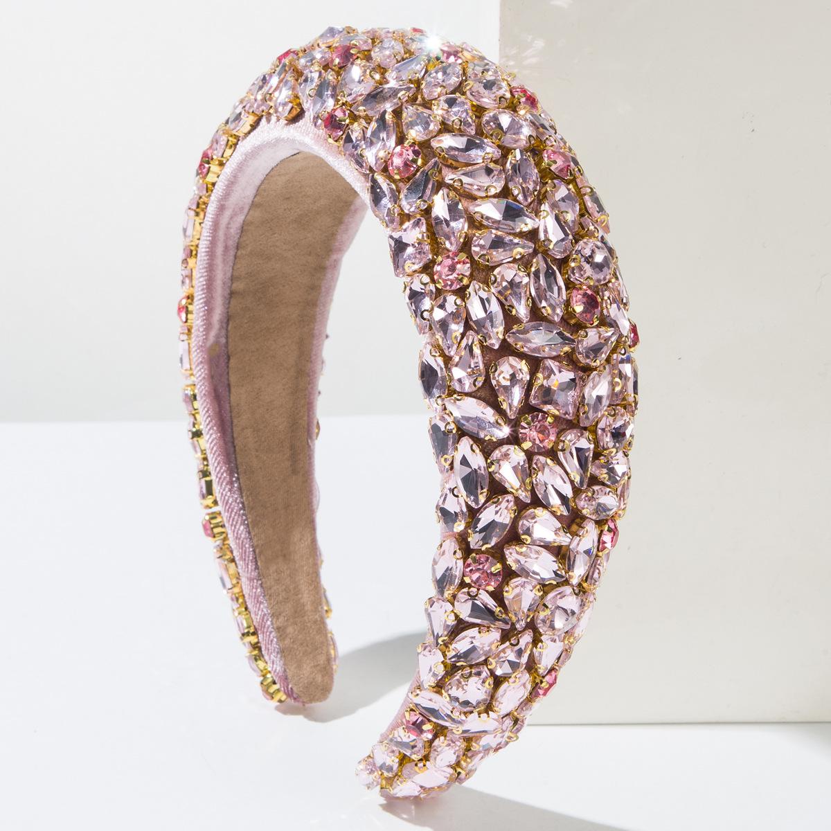 

2026 Headband New Heavy Industry Baroque Headband Temperament High Cranial Top Full of Diamonds Shiny Light Luxury Banquet Ball Hair Accessories рожевий
