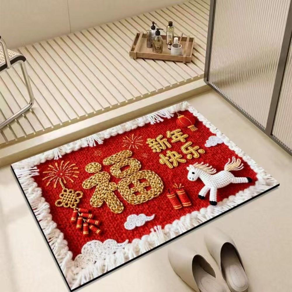 Horse Pattern New Year Door Mat Red Welcome Home Mat New Entrance Floor Mat  Home Decorations