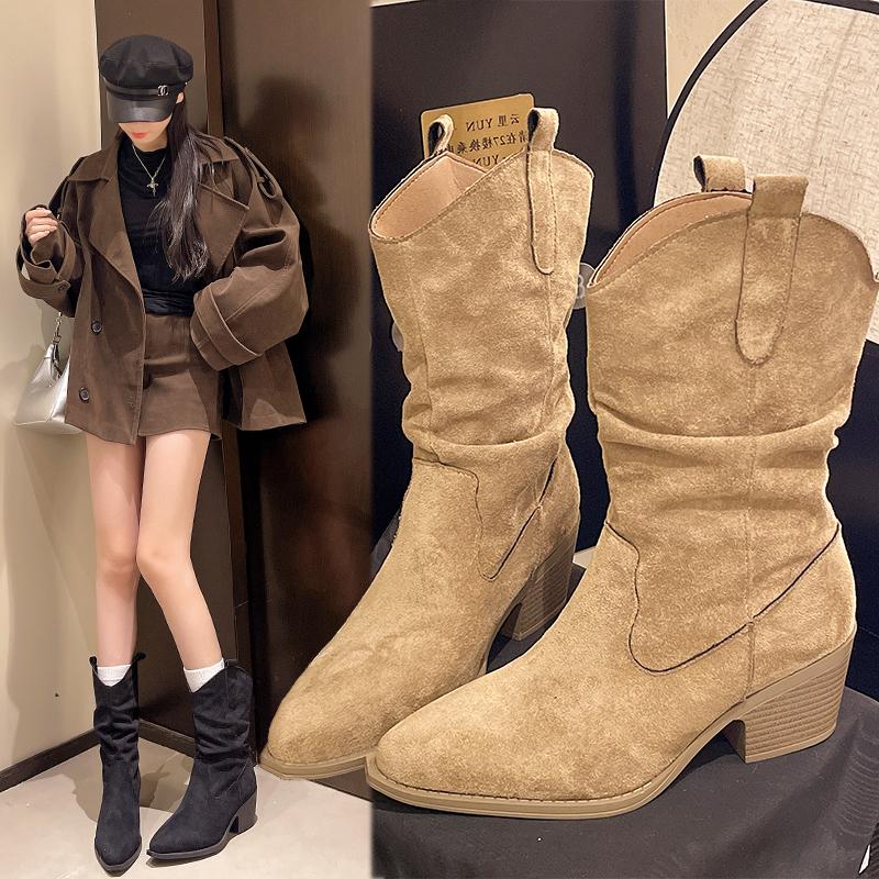 Fashion Retro 2025 New Women's Mid-leg Boots Look Skinny