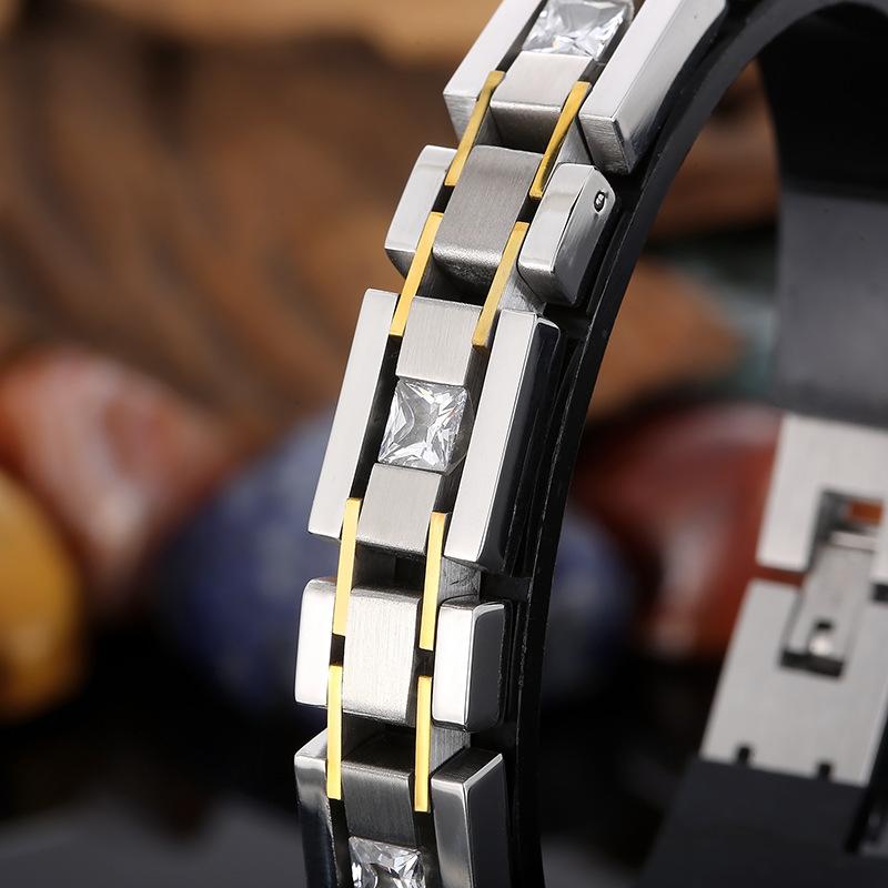 12mm gebürstetes Armband CZ Schmuck Geburtstagsgeschenke für Freund Vergoldetes Edelstahl-Kettenarmband für Männer