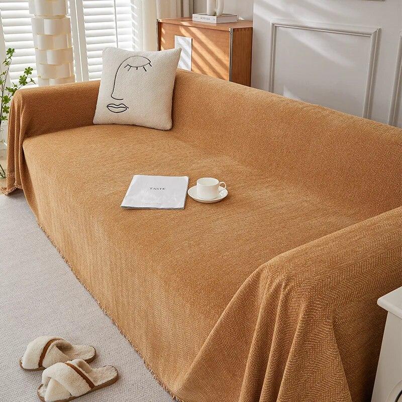 Herringbone Pattern Solid Color Chenille Sofa Towel Four Seasons Universal Sofa Cushion Living Room Sofa Cover