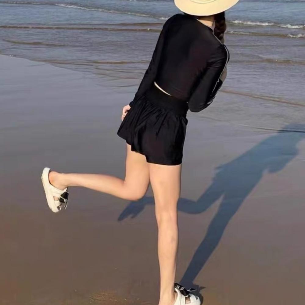 Conservative and Sexy Split Belly Cover and Thin Two-piece Sports Swimsuit