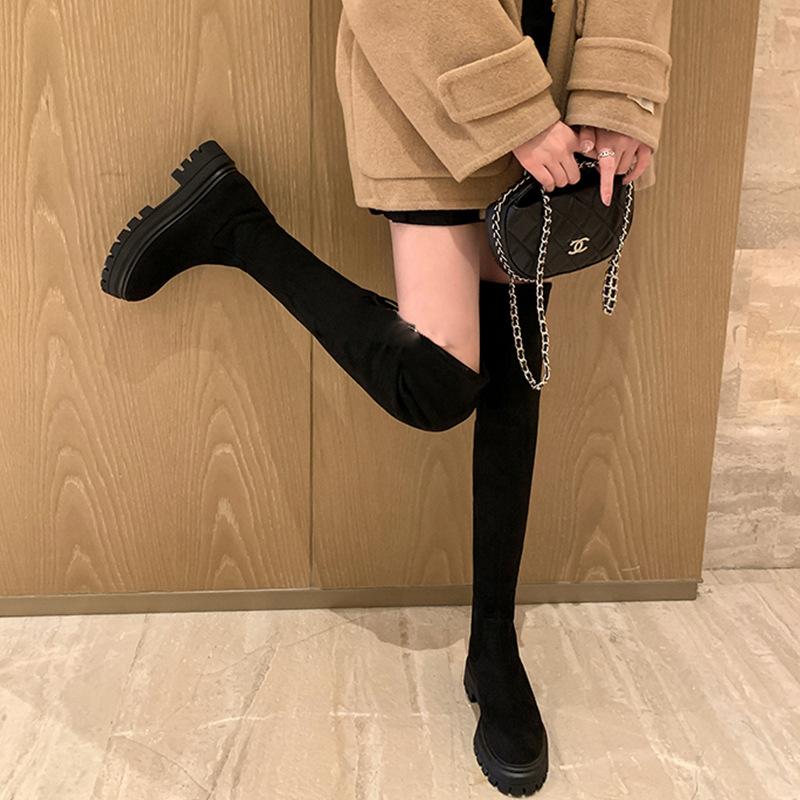 Yuanlitong 2025 Leg Jingbei~ Thick medium heel thick sole long tube elastic boots women's boots over knee boots women's shoes