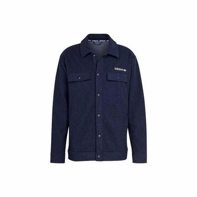 Logo Loose Fit Long Sleeve Polo Shirt Jacket for Men, Dark Indigo