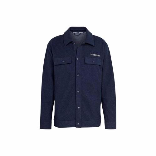 adidas Logo Loose Fit Long Sleeve Polo Shirt Jacket for Men, Dark Indigo XL индиго