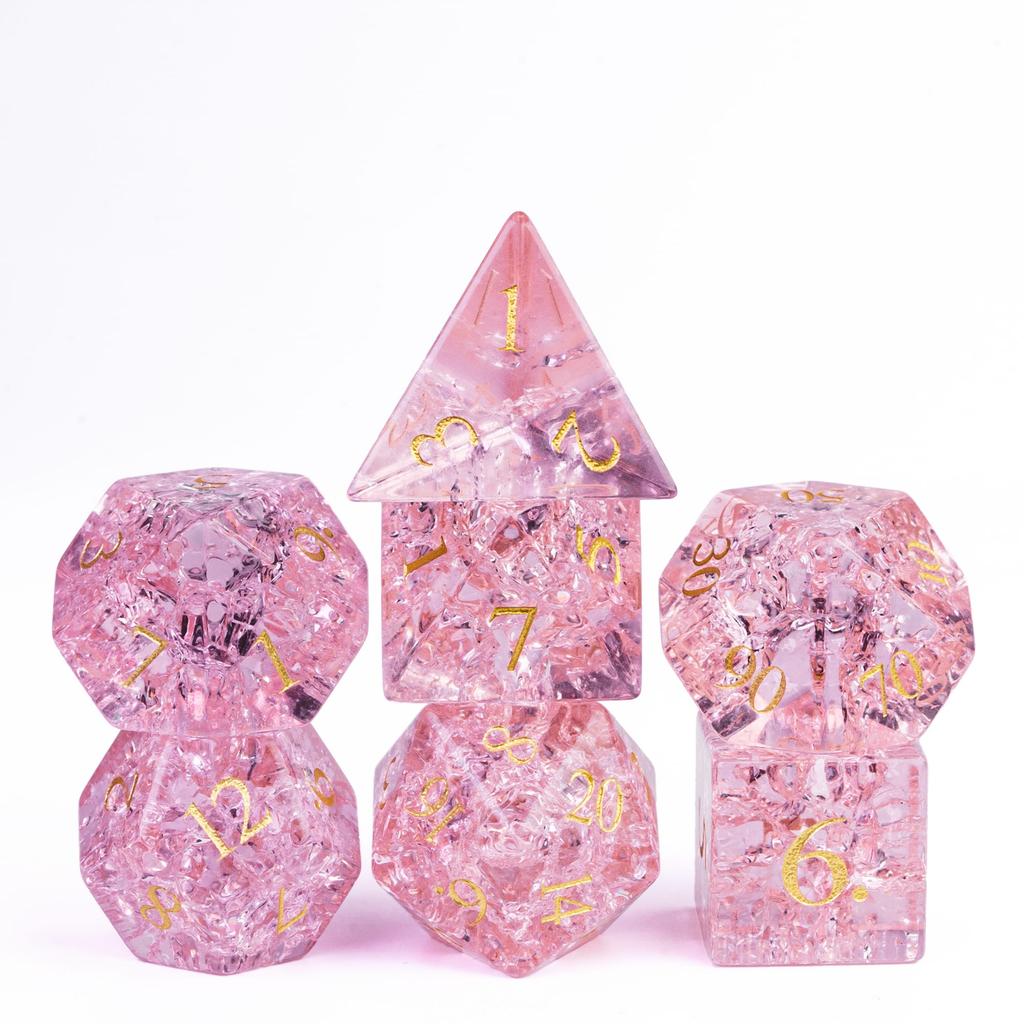 Cusdie Glass DND Dice Set 7-Die Handmade Shattered Glass D4-D20 Polyhedral Dice with Leather Box for Tabletop RPG Collection