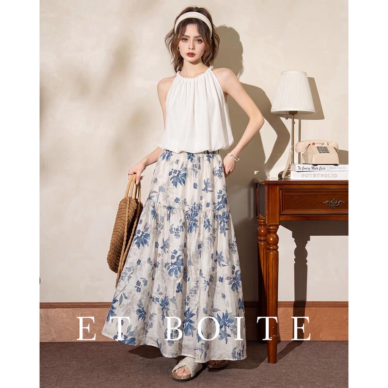 ET BOITE Women s Lyocell Blend Floral High-Waist A-Line Long Skirt One Size