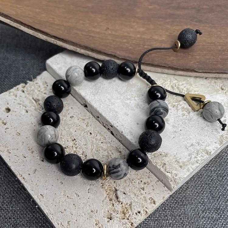 Geometrisches Armband Vulkanstein Perlenarmband Herren personalisiertes Ins Armband hochwertiger Nischenschmuck Freund