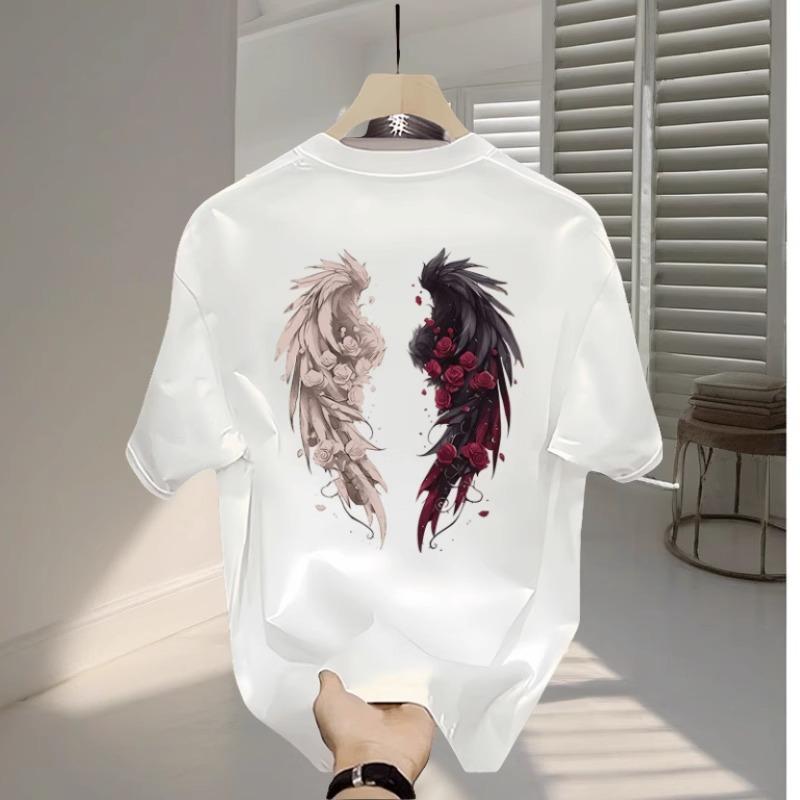 2026 Creative Printed T-shirt Men s Versatile Loose Trendy Couple Round Neck Top ins S белый