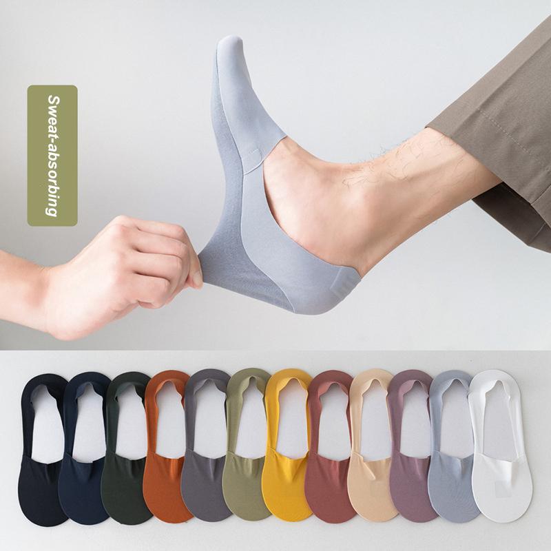 Mens Socks Fashion Summer Men Invisible No Show Socks Solid Color Casual Breathable Silicone Non-slip Low Cut Ankle Boat Socks