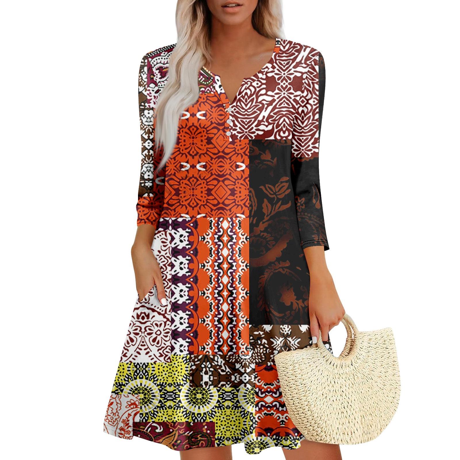 

Жіноча літня сукня вільного крою з V-подібним вирізом та рукавом три чверті, сукня-сарафан з кишенями M шафрановий