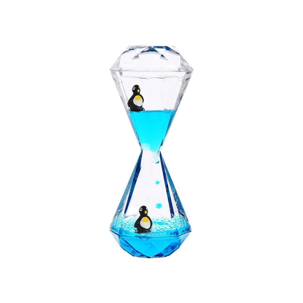 Creative Diamond-Shaped Penguin Liquid Motion Timer Sandglass Desk Ornament Decorative Art Piece Unique Design for Home Office Display
