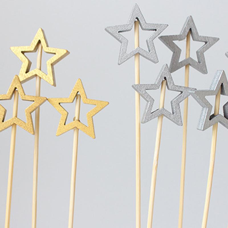 50Pcs Pentagram Stick Hollow Star Bamboo Skewer Fruit Stick Fashionable Cake Insertion Stick Cocktail Decoration