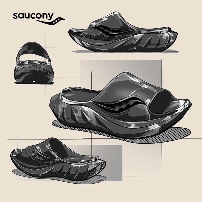 Saucony Relaxing Comfortable Non-Slip Durable Slide Sandals Unisex Sandals Dark-Gray Beige S28903-7