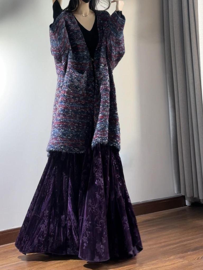 Elegant Chinese Style Velvet Fishtail Skirt - High Waist Autumn/Winter Fashion with Large Hem