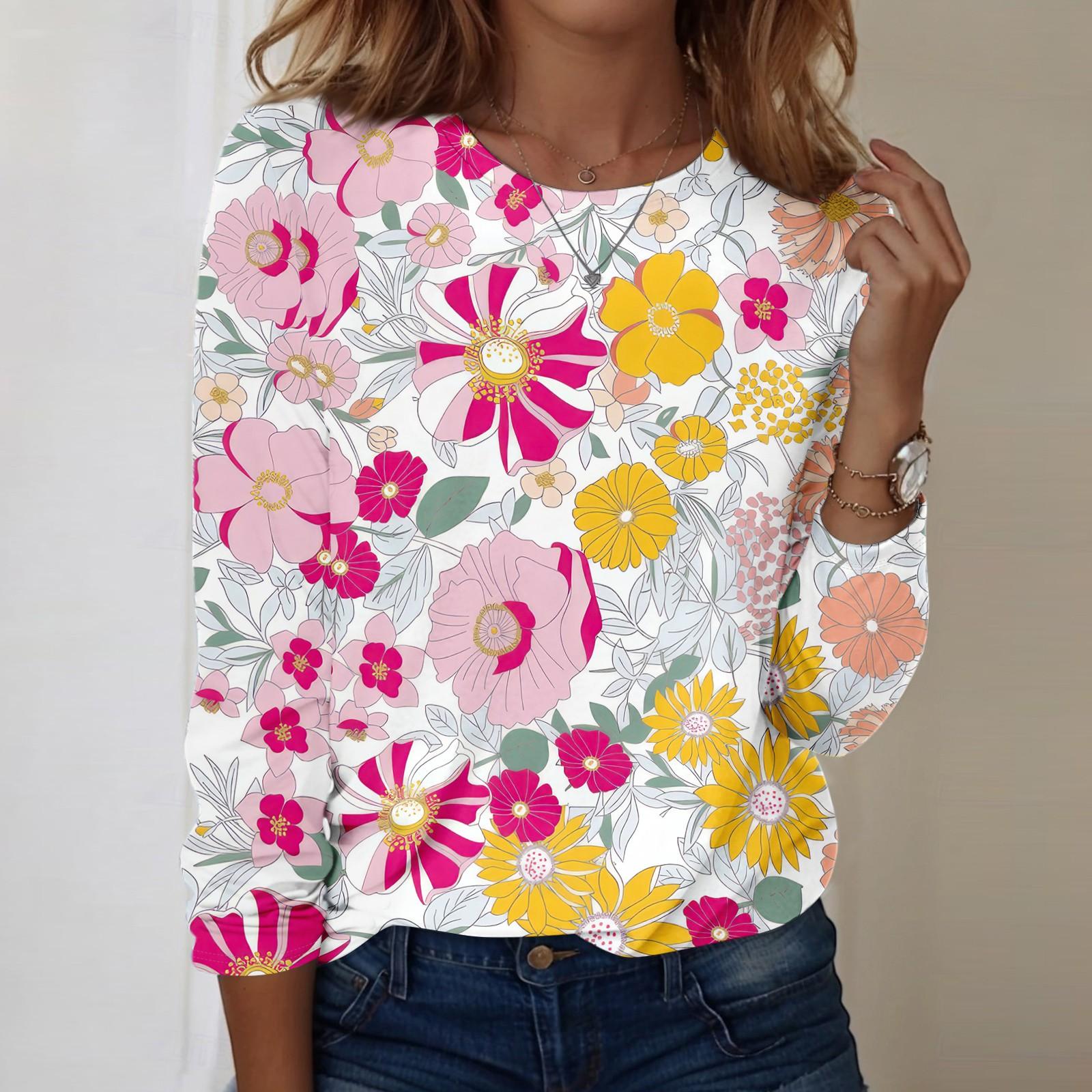 

Long Sleeve Shirts For Women Cute Print Graphic Tees Blouses Casual Plus Size Basic Tops Pullover S червоний