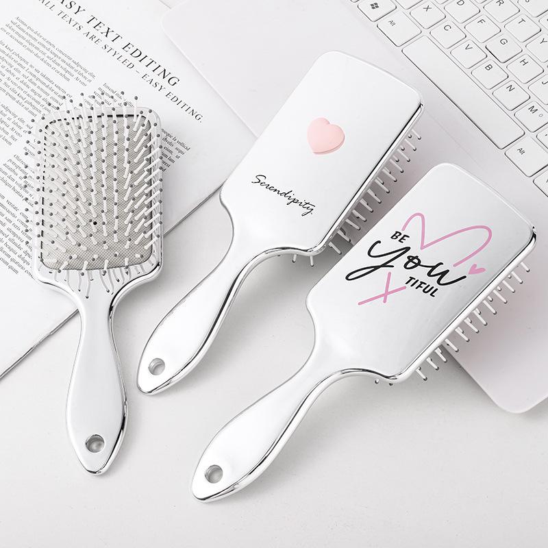 Electroplated Silver Massage Comb with Folding Mirror and Anti-Static Air Cushion – Student Girl Ins Style
