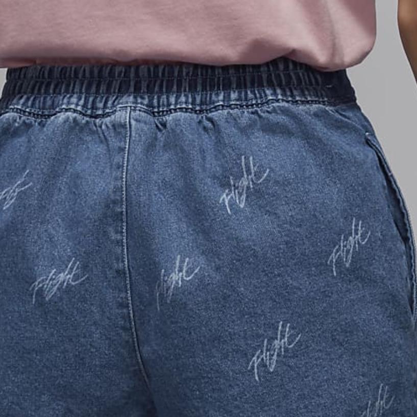 Jordan Allover Letter Print Zippered Stretch Denim Shorts Women Bottoms Stone-Blue FN5690-453