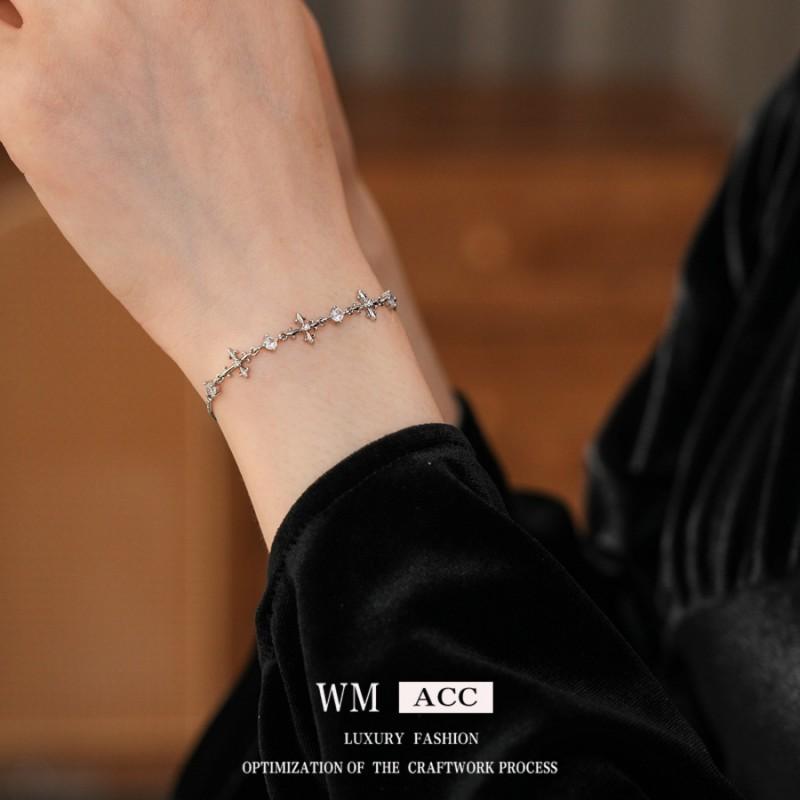 Elegant Zircon Cross Iris Flower Bracelet Women Minimalist Chic Tone Statement Jewelry